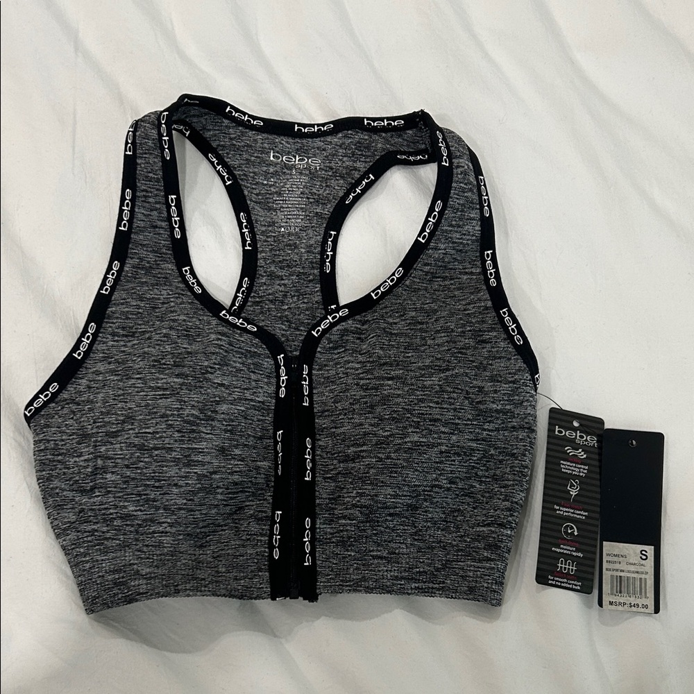 Bebe Charcoal Sports Bra with Black Trim